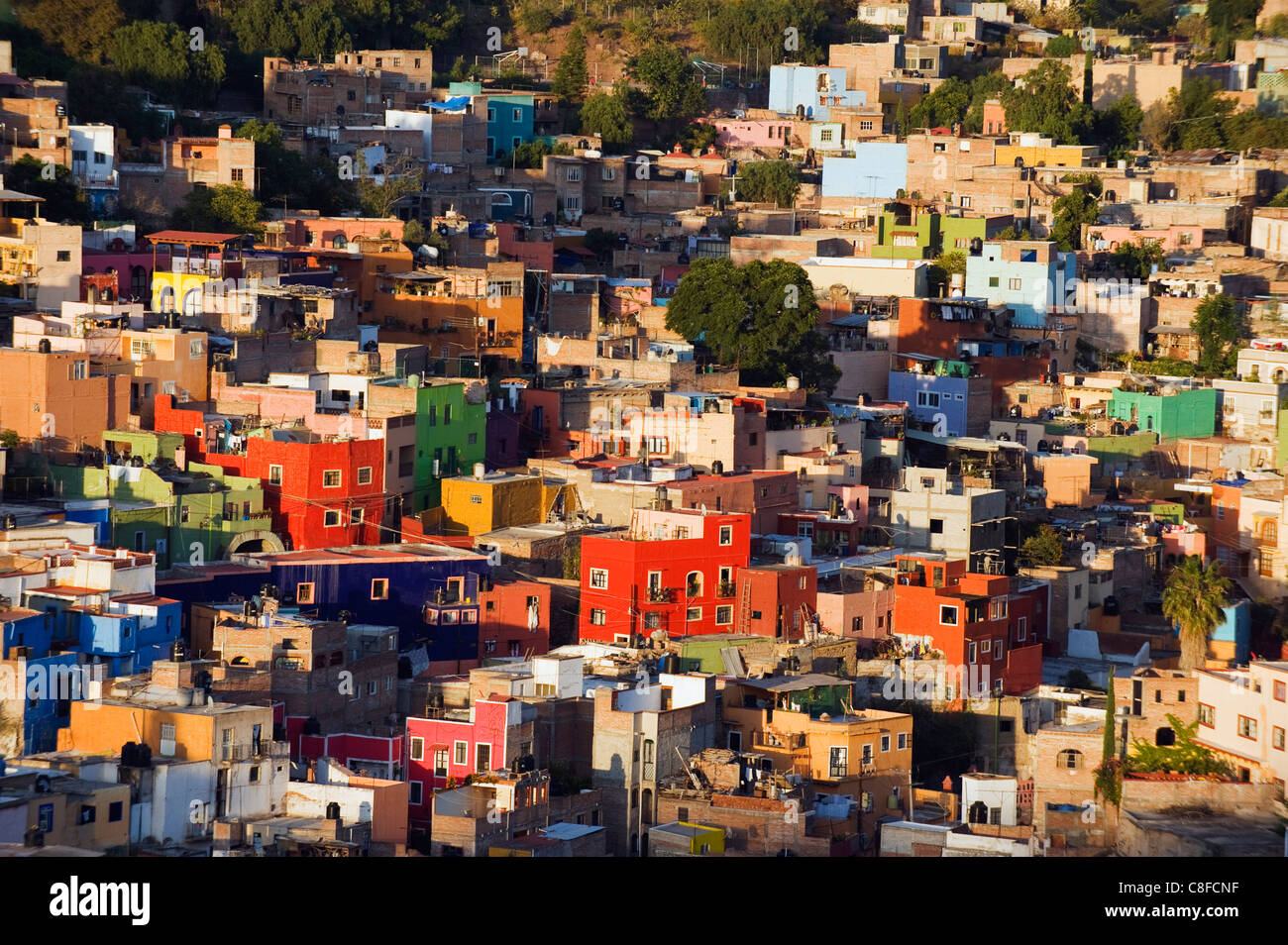 Bunte Häuser, Guanajuato, Guanajuato Zustand, Mexiko Stockfoto