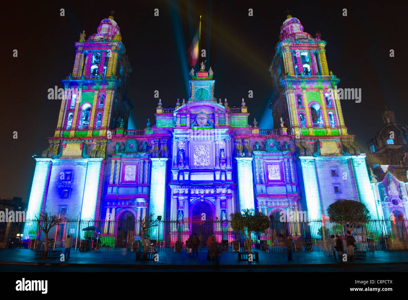Lichtershow Kathedrale Metropolitana, Federal District, Mexico City, Mexiko Stockfoto