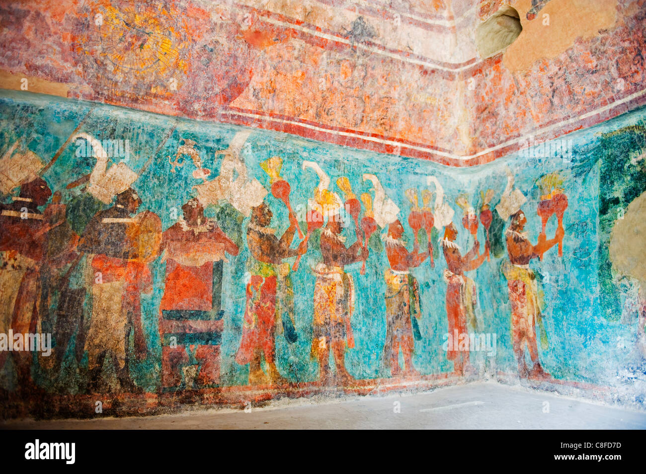 Wandmalereien in Bonampak Maya-Ruinen, Bundesstaat Chiapas, Mexiko Stockfoto