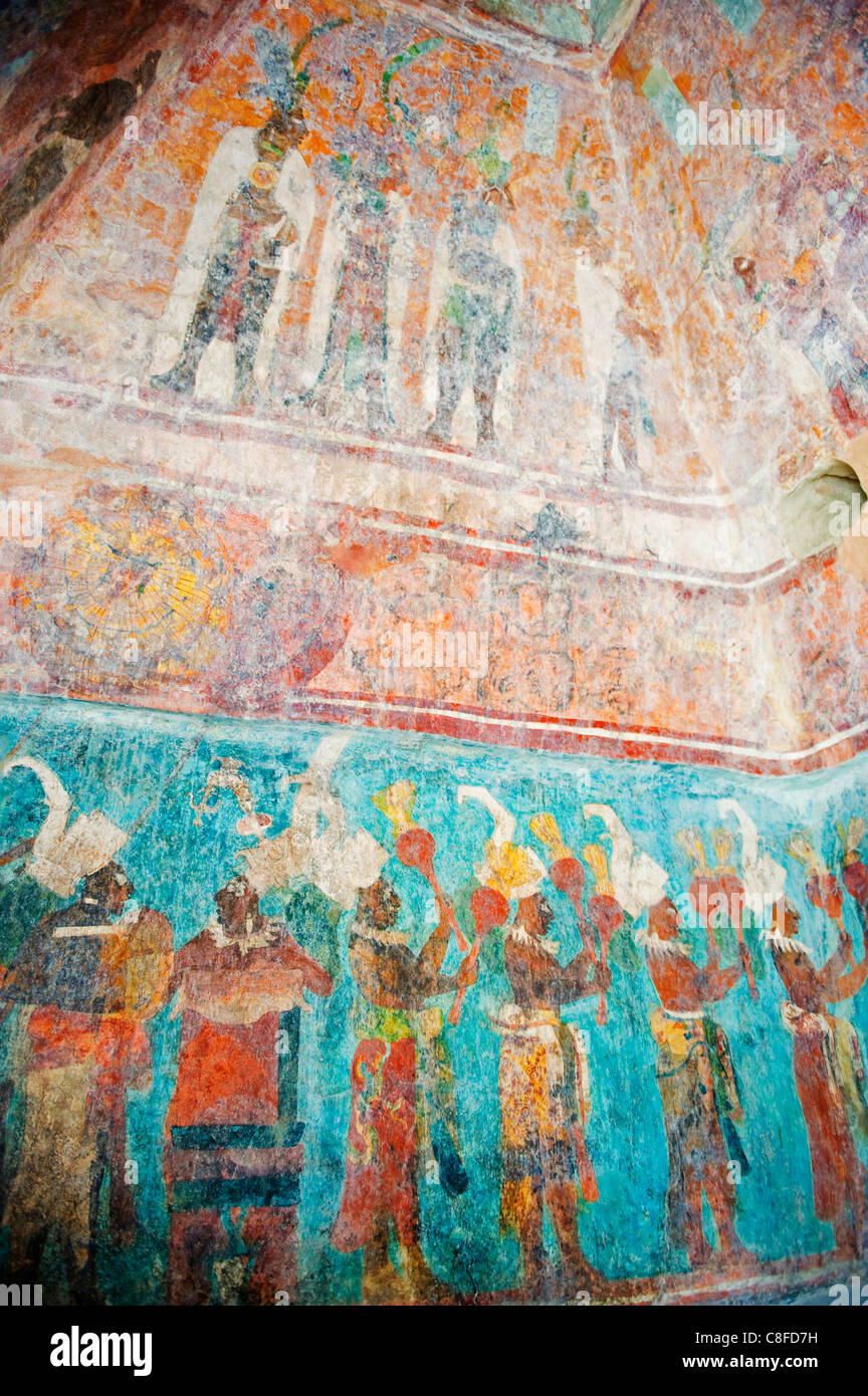 Wandmalereien in Bonampak Maya-Ruinen, Bundesstaat Chiapas, Mexiko Stockfoto