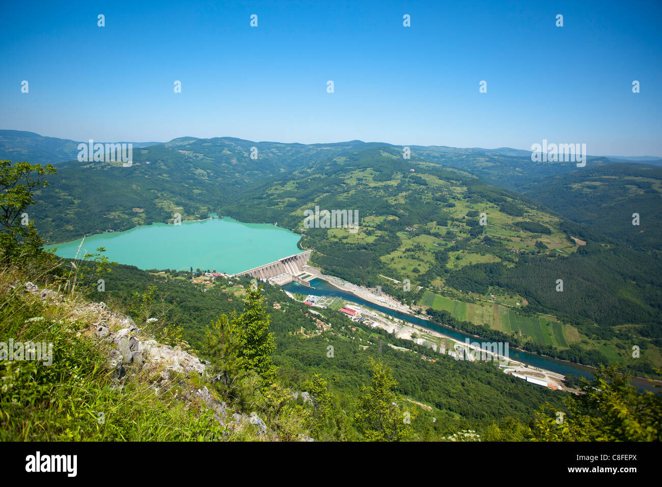 Strom aus Wasserkraft Perucac Drina Dam Serbien Stockfoto