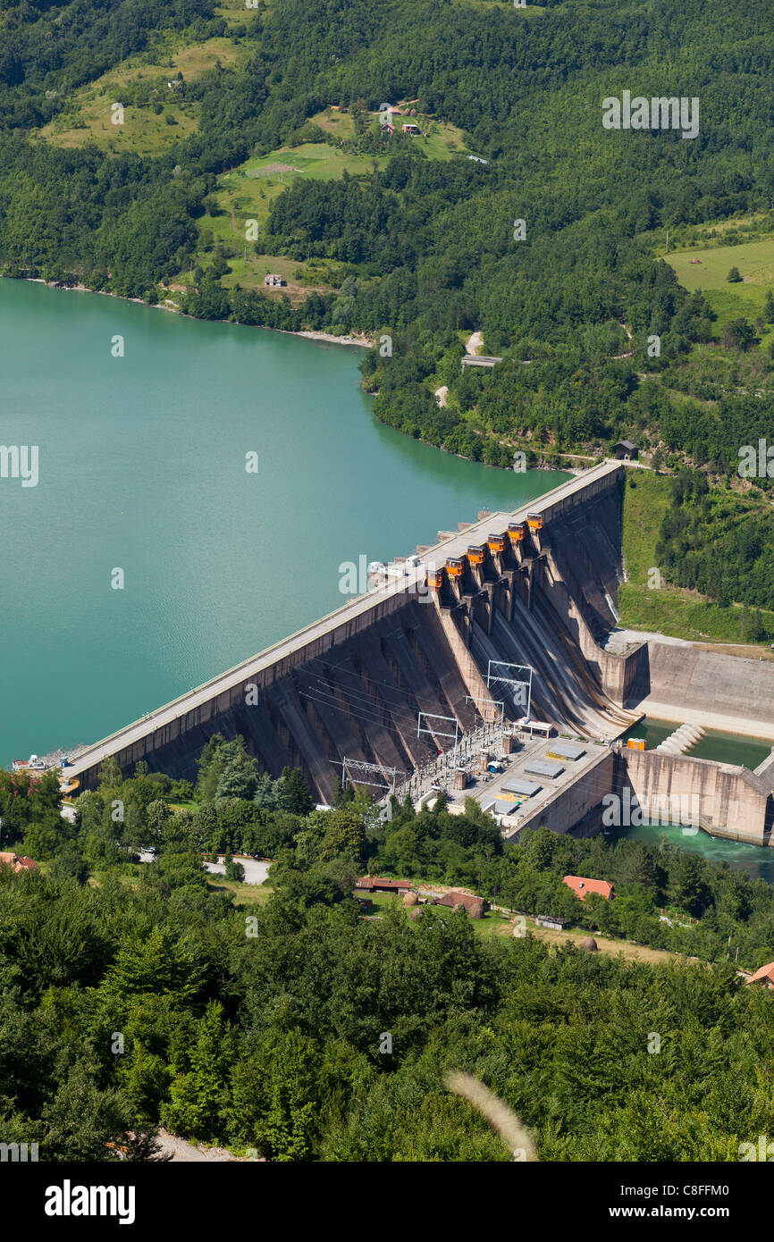 Strom aus Wasserkraft Perucac Drina Dam Serbien Stockfoto
