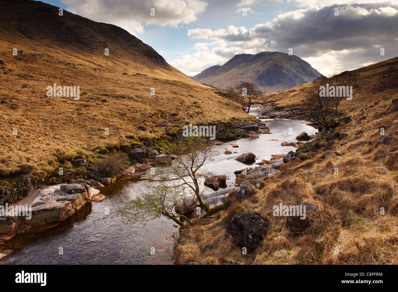 Glen Etive, in der Nähe von Glen Coe (Glencoe, Hochlandregion, Schottland, Vereinigtes Königreich Stockfoto