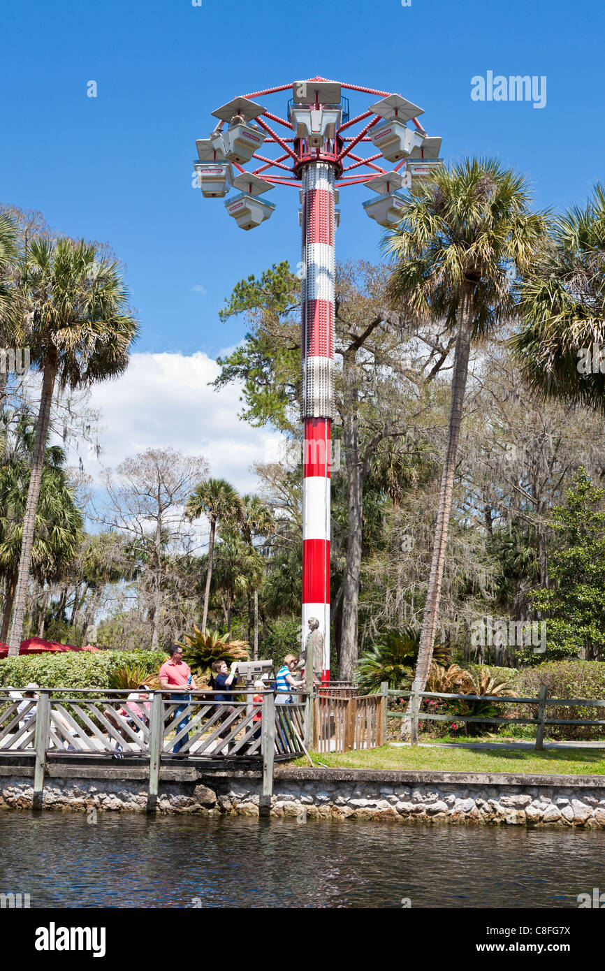 Parkbesucher an Deck neben Leuchtturm Fahrt auf Silver Springs Sehenswürdigkeiten in Ocala, Florida Stockfoto