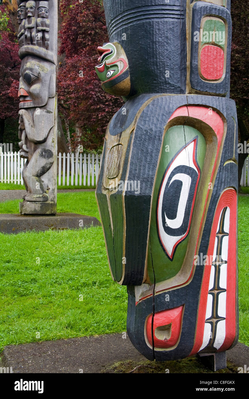 Totem Pole Park, Royal British Columbia Museum in Victoria, Vancouver Island, British Columbia, Kanada Stockfoto
