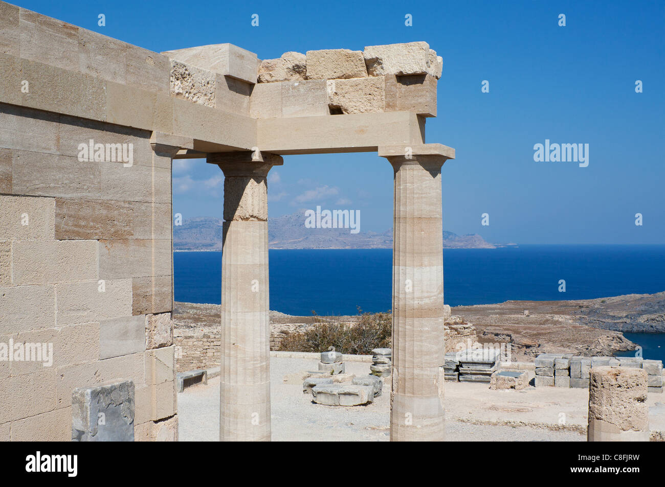Tempel der Athena Lindia in Lindos, Rhodos, Griechenland. Stockfoto