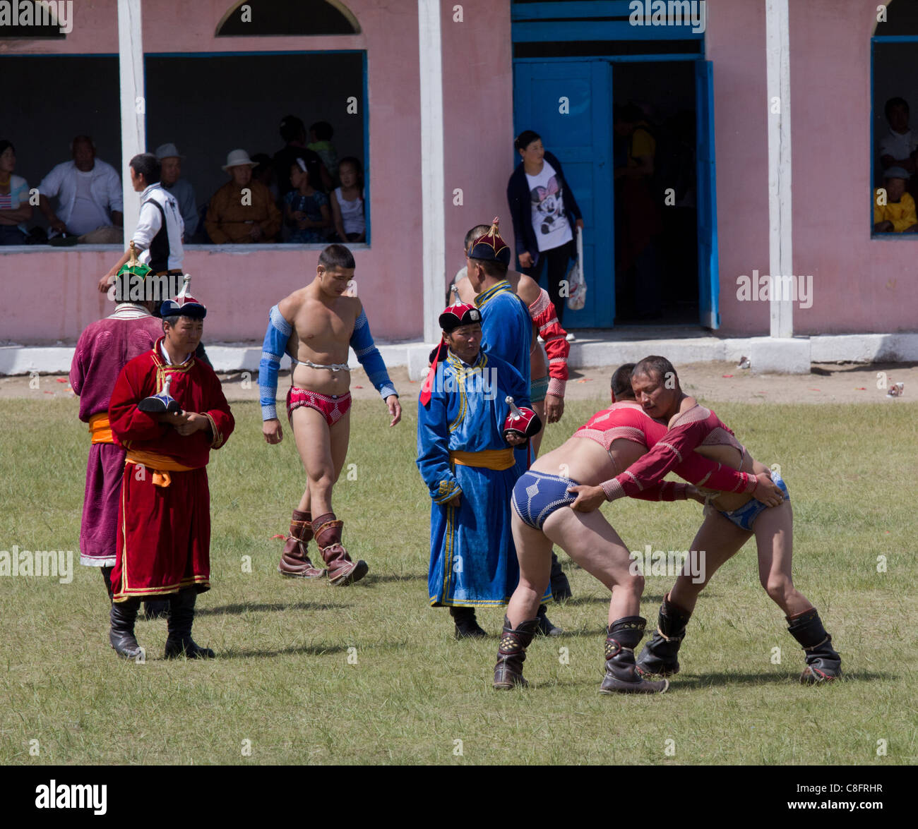 Ringer Höchstleistungen Tsetserleg Naadam-Fest in der Mongolei. Stockfoto