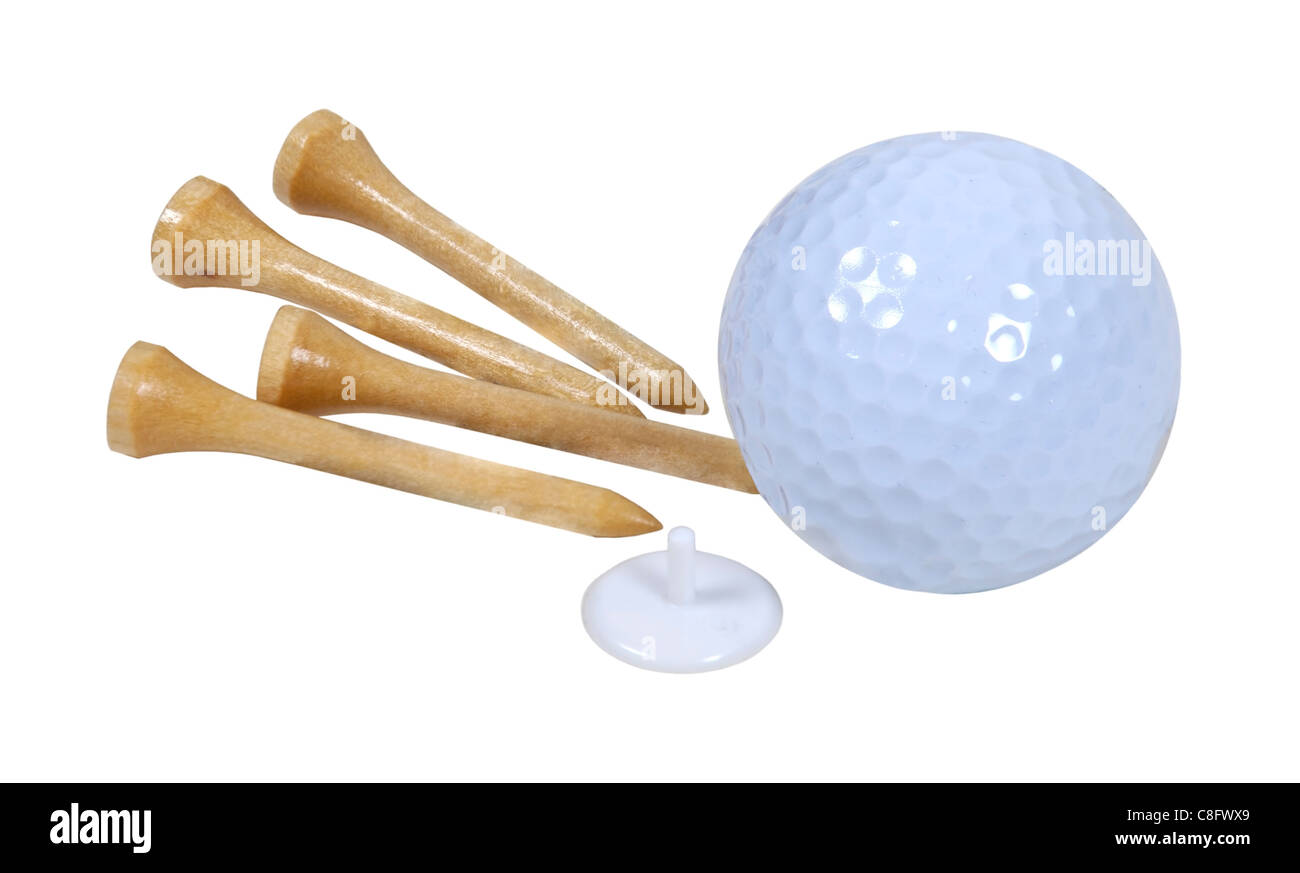 Golfball mit Marker und Tees verwendet für das Spiel des Golfs - Pfad enthalten Stockfoto