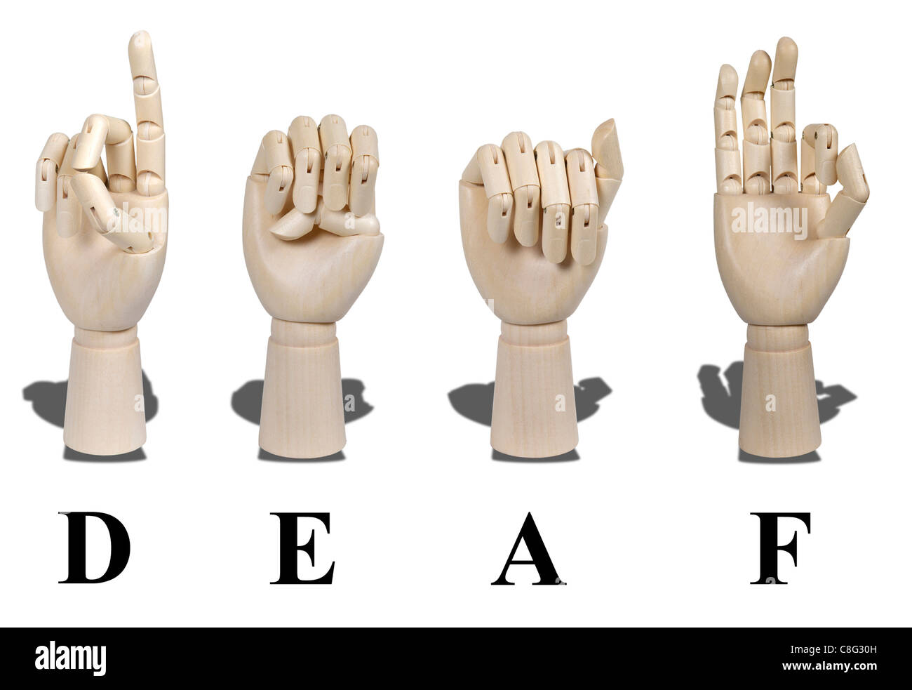 Gehörlose in amerikanischer Gebärdensprache, die mit sichtbaren Gesten zur Kommunikation der Gehörlosen ausgedrückt wird ausgeschrieben Stockfoto