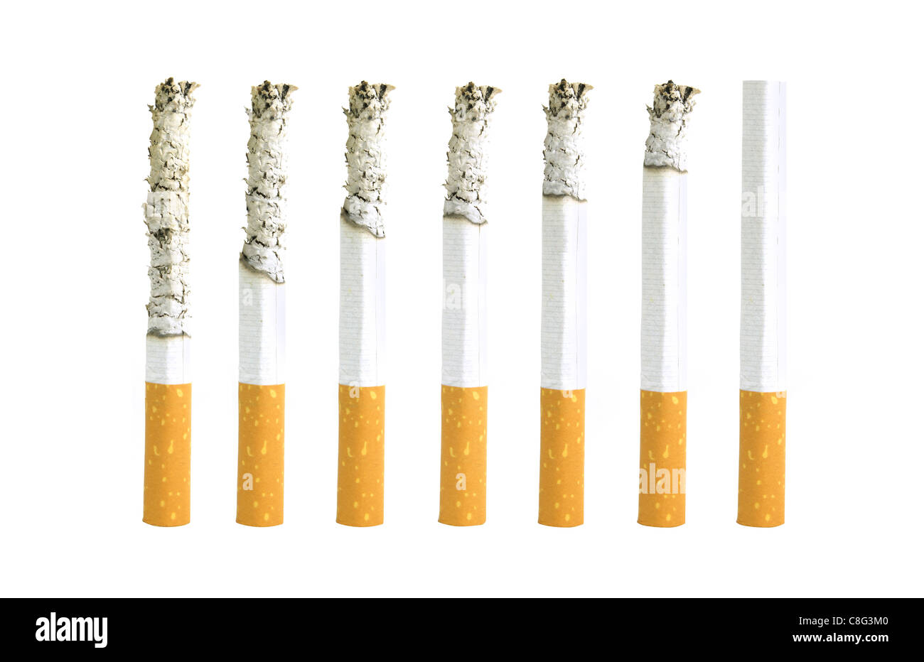 Verschiedenen Phasen des Rauchens einer Zigarette Stockfoto