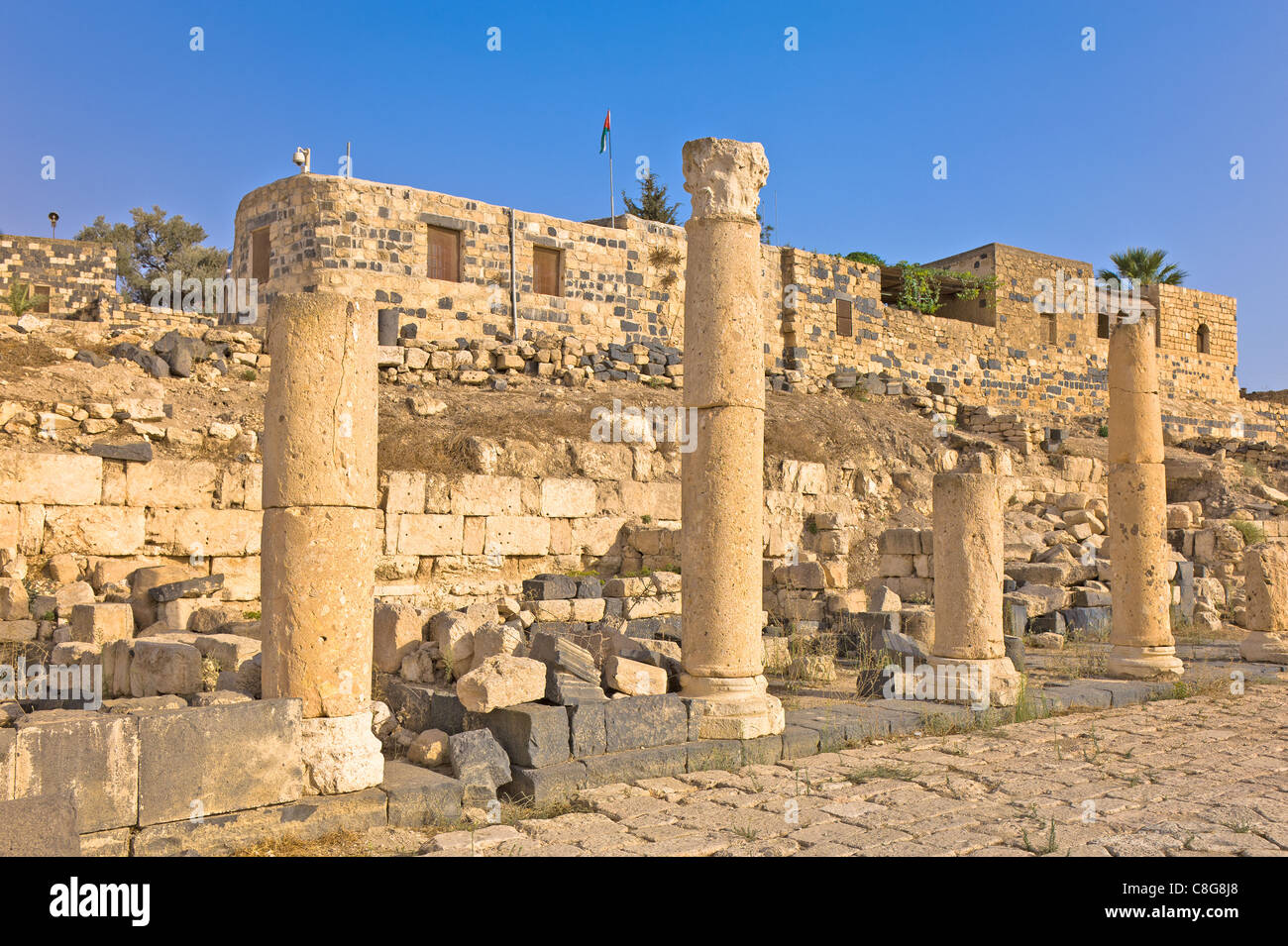 Ruinen von der Umm Qais Dessert Burg - Jordanien Stockfoto