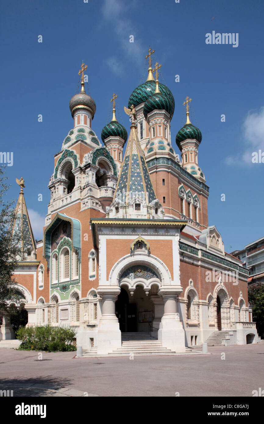 Die russische orthodoxe Kathedrale (Eglise Russe) (postkartenschönen Saint Nicolas, Nizza, Alpes Maritimes, Provence, Frankreich Stockfoto