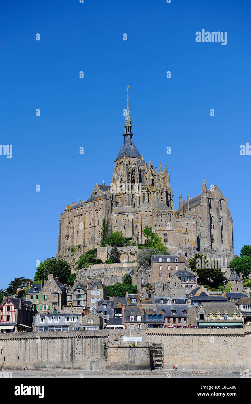 Abtei von Mont Saint-Michel, UNESCO-Weltkulturerbe, Manche, Normandie, Frankreich Stockfoto