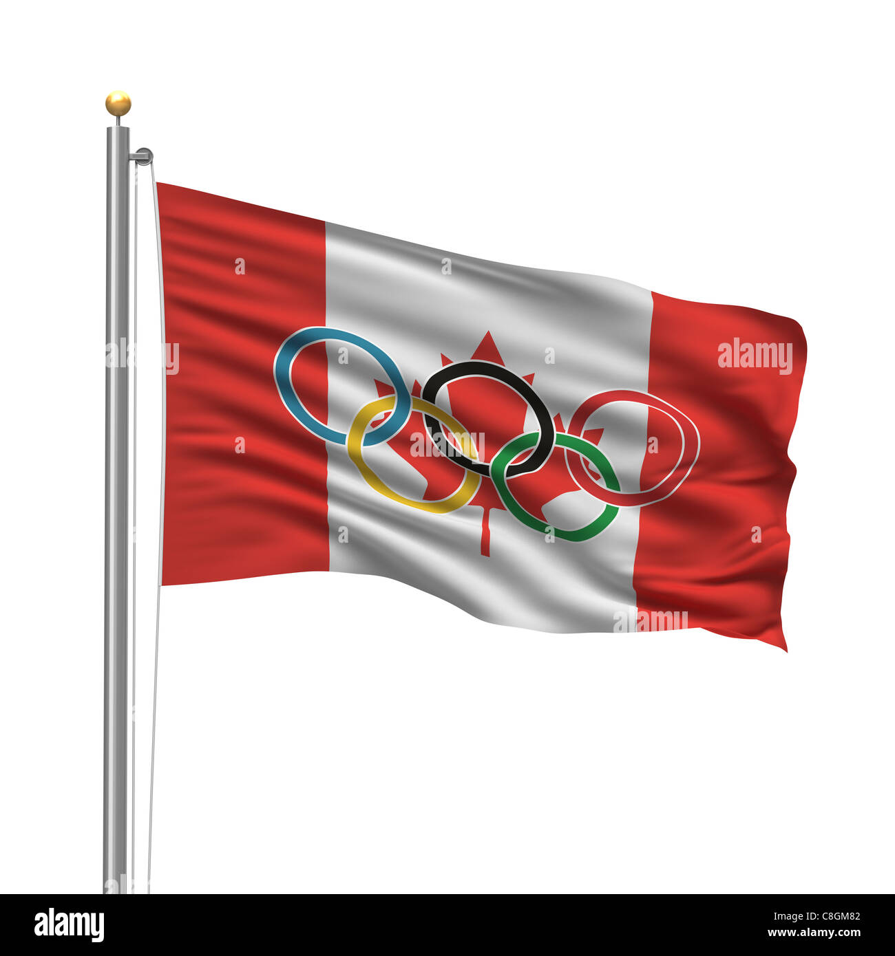 Flagge von Kanada mit Olympischen Ringen Stockfoto