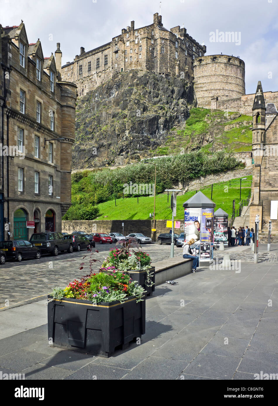 Edinburgh Castle von Grassmarket Edinburgh Schottland gesehen. Stockfoto