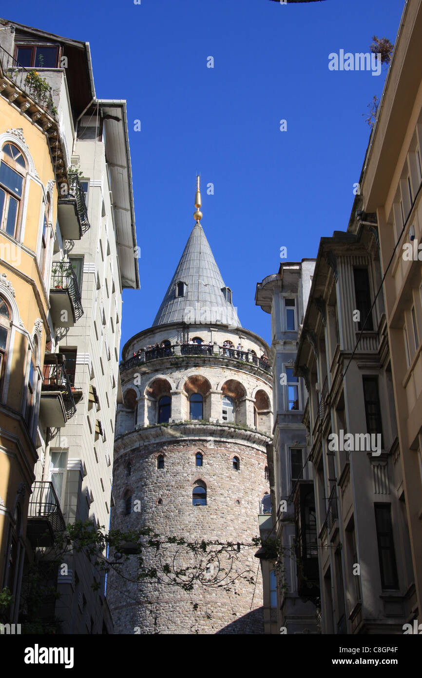 Istanbul, Türkei, Galata Turm, Turm, Fassaden, Reisen, Tourismus, Runde, Reisen, Tourismus, Stockfoto
