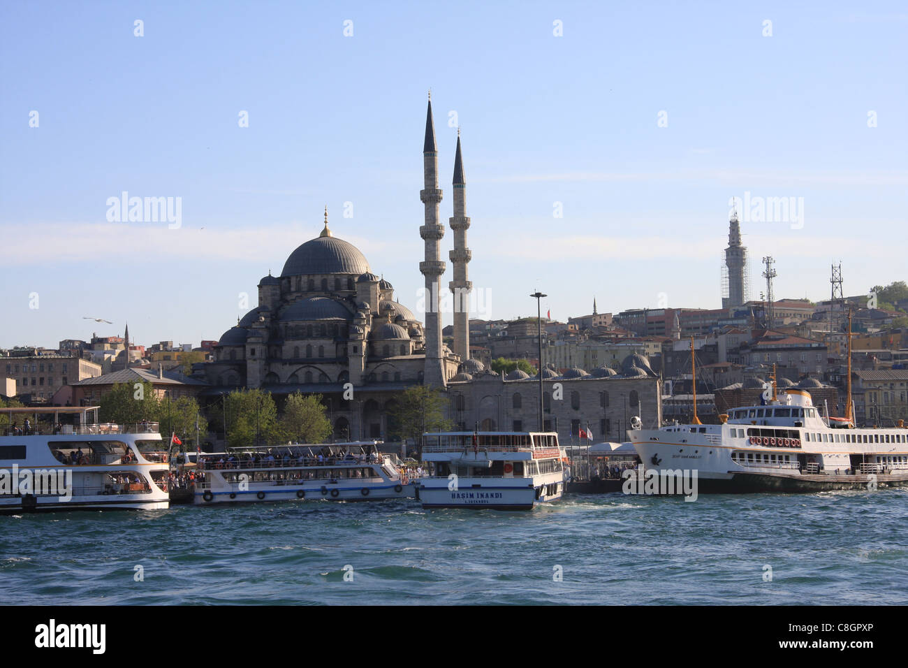 Istanbul, Türkei, Goldenes Horn, Halic, Eminönü, Moschee, Yeni, Golden Horn, Boote Stockfoto