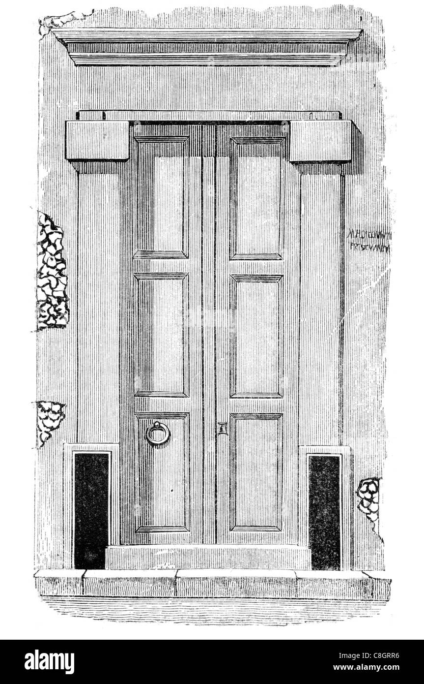 Tür eines Hauses Pompeji Tür Eingang Griff Schlüssellochs pompejanische Architektur alten Roman Vesuvius Stockfoto