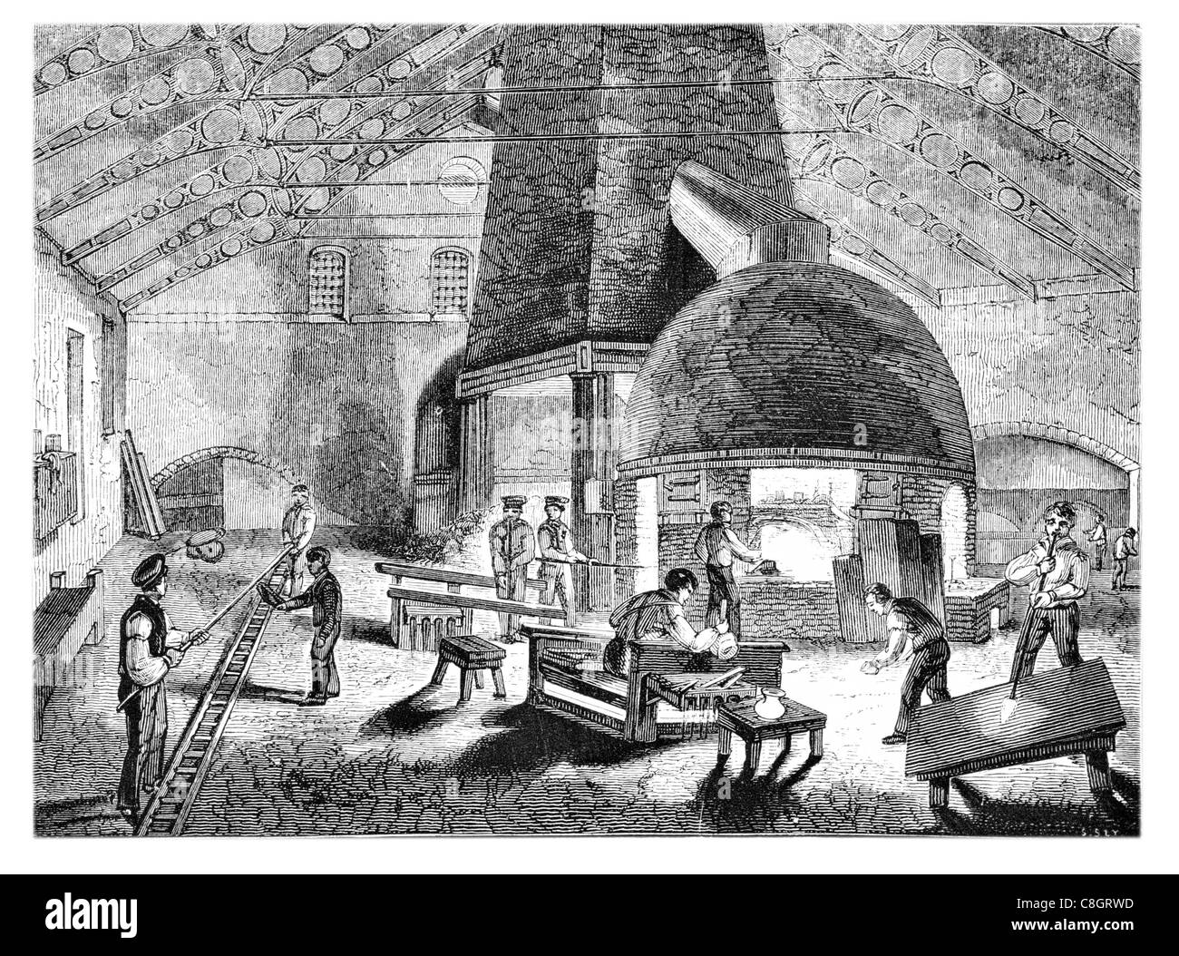Weißglas Ofen industrielle Revolution Branchen Industrie Fabrik Herstellung Bau beschäftigten Arbeitnehmer Arbeit Handwerk Stockfoto