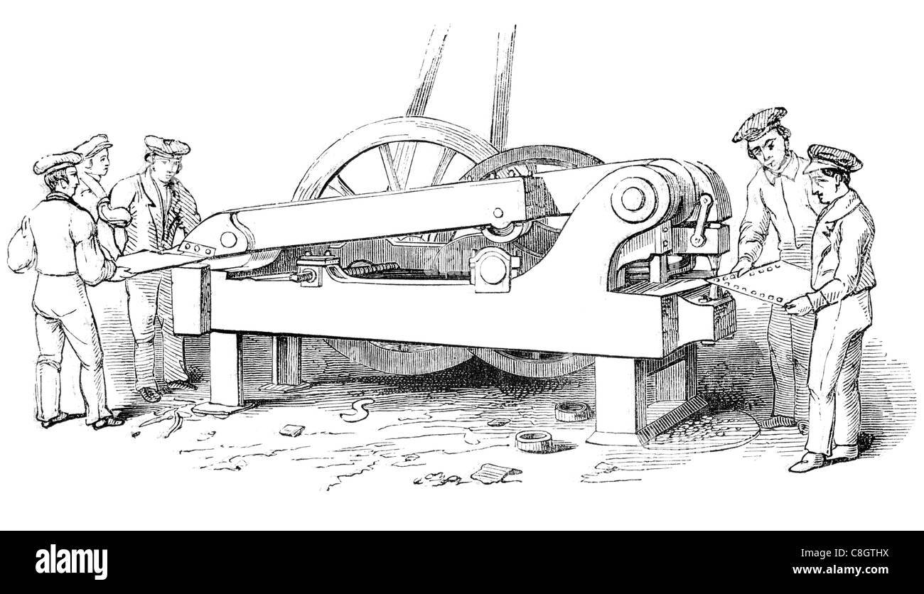 Eisen Stanzen Blechbearbeitung Prozess Stanzpresse Tool Loch Schrott Slug Stanzen Scheren schneiden Fräser Rad Maschine Stockfoto