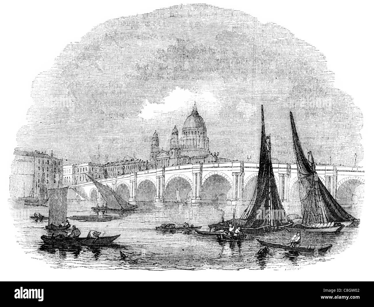 1842 Blackfriars Bridge Fuß Verkehr Fluss Themse London A201 Straße Portland (Naturstein) umfangreiche Reparaturen Stockfoto