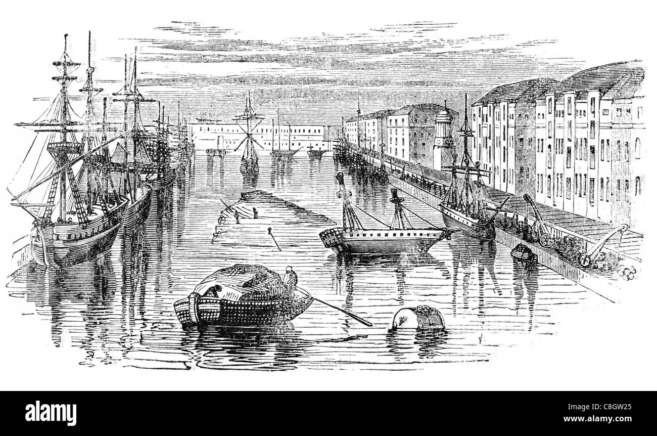 Die West India Docks Isle of Hunde London gewerblichen Verkehr Canary Wharf Robert Milligan Händler Zuckerplantage Port Dockland Stockfoto