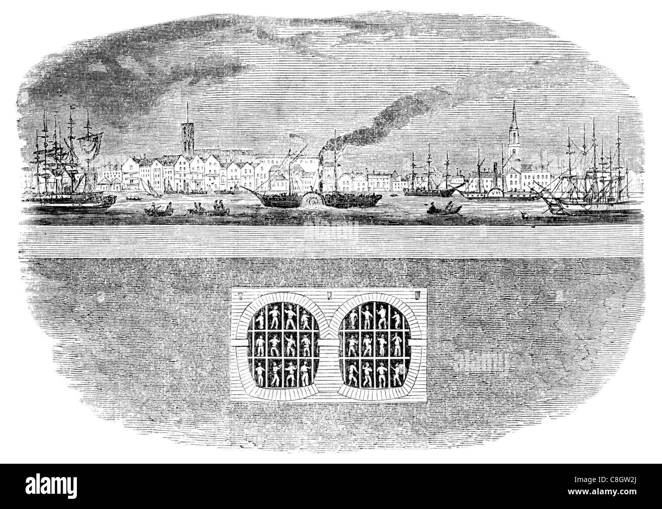 Aushub der Baugrube River Thames Tunnel Unterwasser London Vereinigtes Königreich Rotherhithe Wapping Isambard Brunel Stockfoto