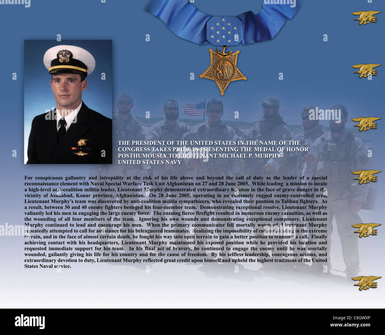 Foto-Illustration zum Gedenken an die Ehrung des Präsidenten, die die Medal Of Honor verliehen an Lt. Michael P. Murphy begleitet Stockfoto