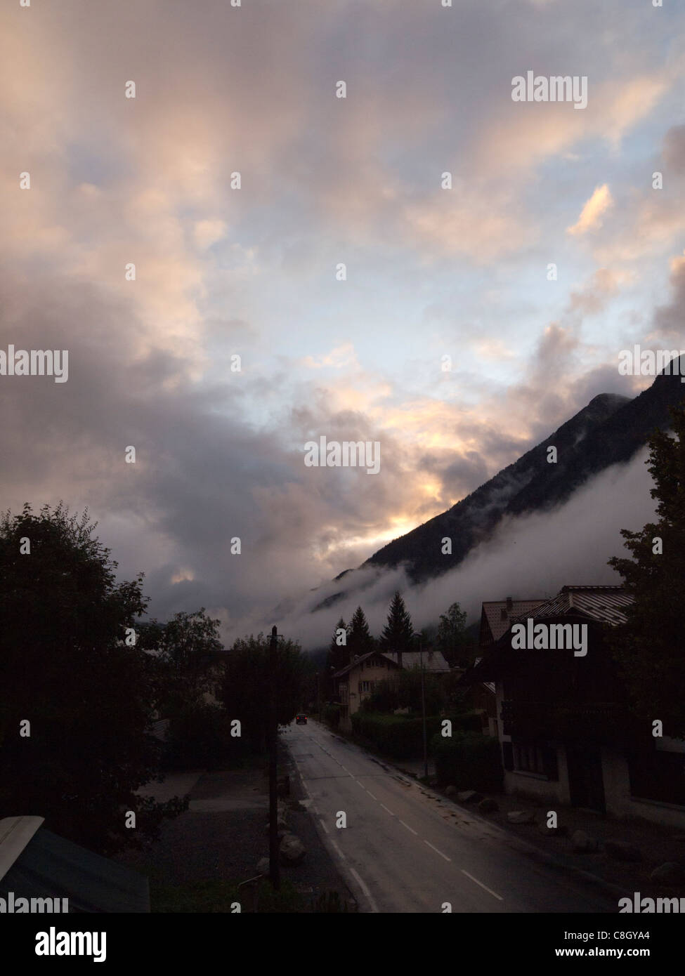 Dämmerung, Chamonix, Frankreich Stockfoto