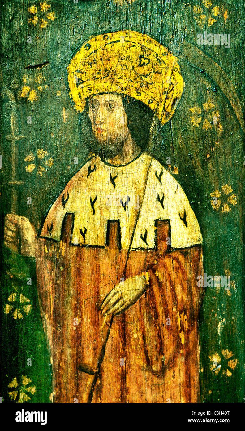 Ludham, Norfolk, Lettner, St. Walstan, Sense, die landwirtschaftlichen Schutzpatron männlichen Heiligen Heiligen Englisch mittelalterlichen hält Stockfoto