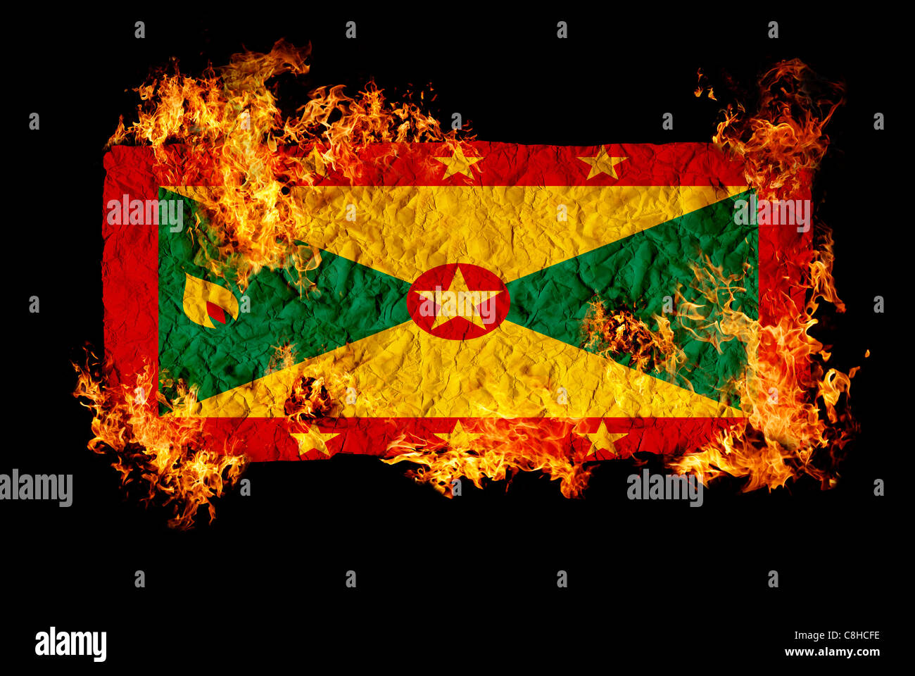 Nationale Symbole und Flagge von Grenada Stockfoto