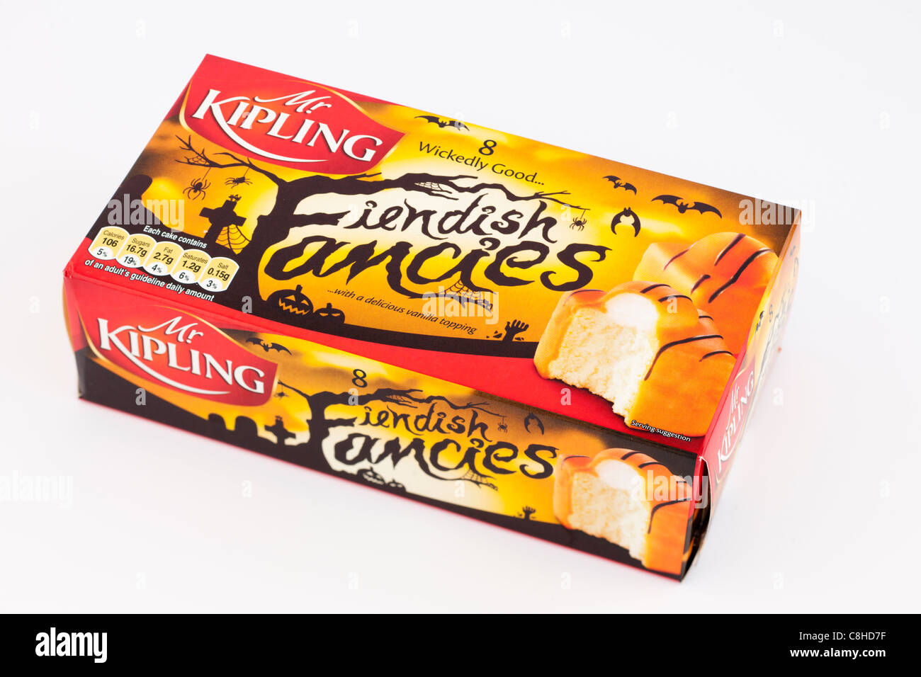 Schachtel mit Herrn Kipling teuflischen Phantasien Vanille gekrönt Brötchen Stockfoto