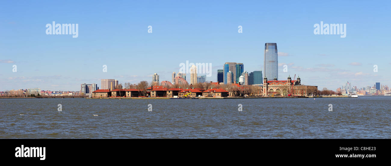 New Jersey Hoboken Skyline Panorama über Hudson River mit Wolkenkratzern und blauen Himmel von New York City angesehen Stockfoto