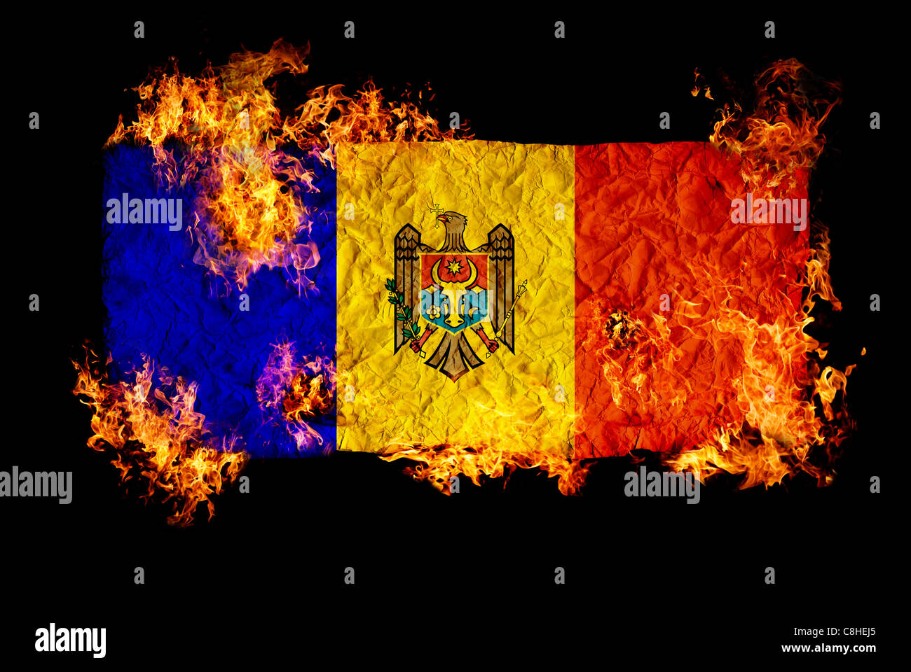 Nationale Symbole und Flagge der Republik Moldau Stockfoto