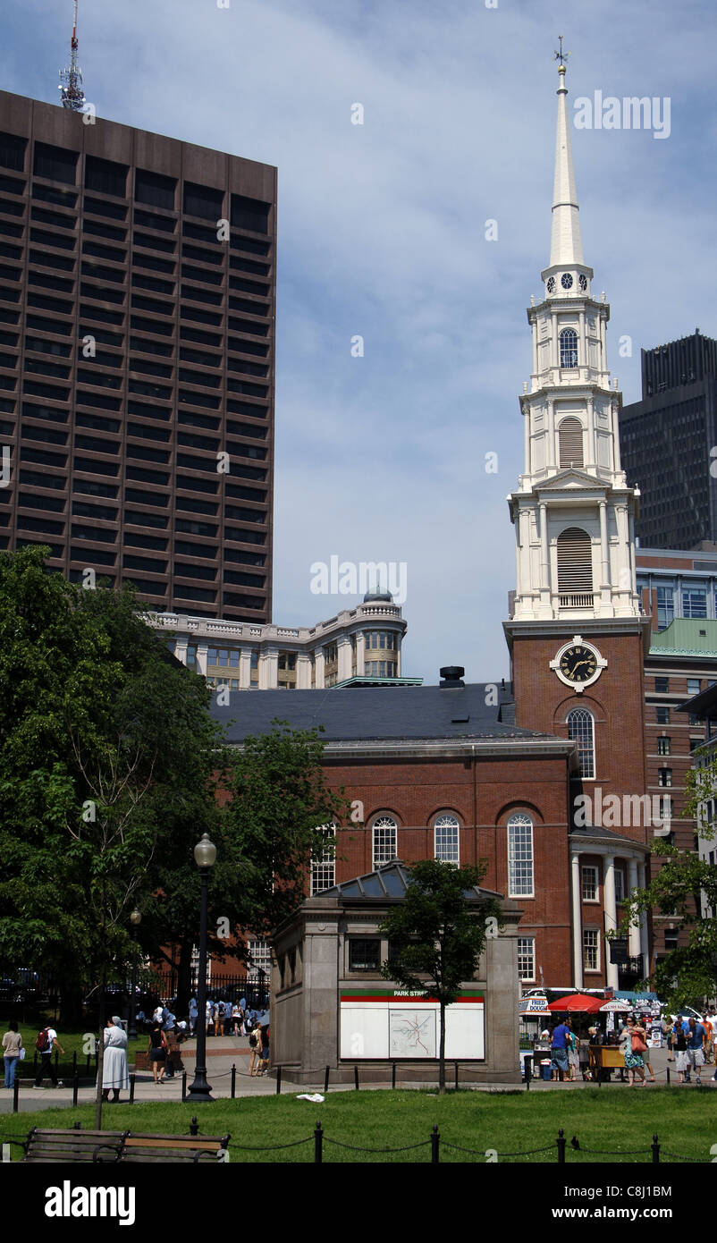 USA. Boston. Massachusetts. Die Park Street Church. Kongregationalistische Kirche gegründet 1809, von dem Architekten Peter Banner. Stockfoto