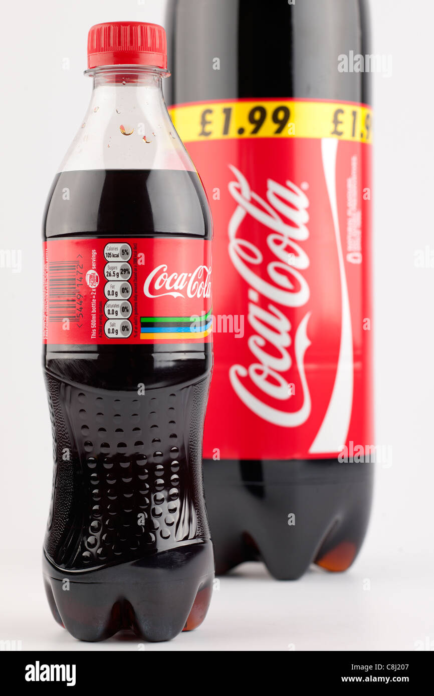 Zwei Kunststoff-Flaschen von Coca Cola ein groß ein klein Stockfotografie -  Alamy