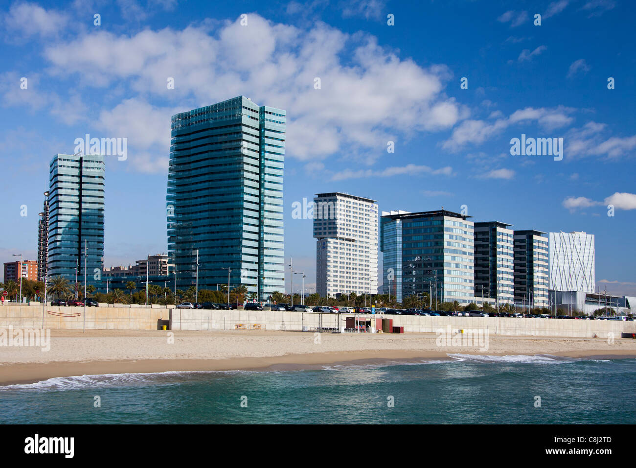 Catalunya, Barcelona, Spanien, Europa, Diagonal Mar, Uferpromenade, Strand Stockfoto