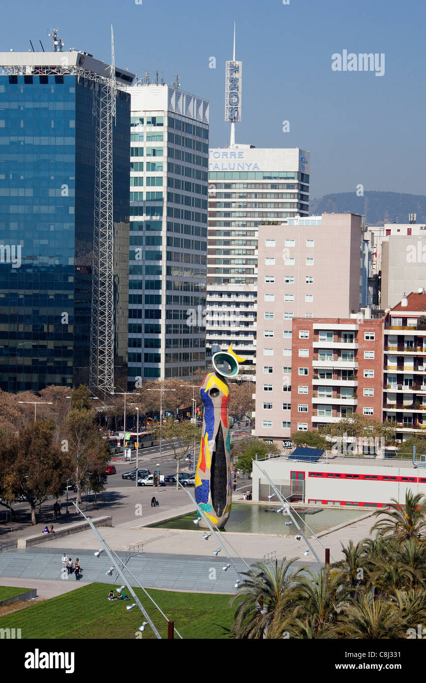 Spanien, Europa, Katalonien, Barcelona, Stadt, Miro, Skulptur, Excorxador, Gebäude, Parken Stockfoto