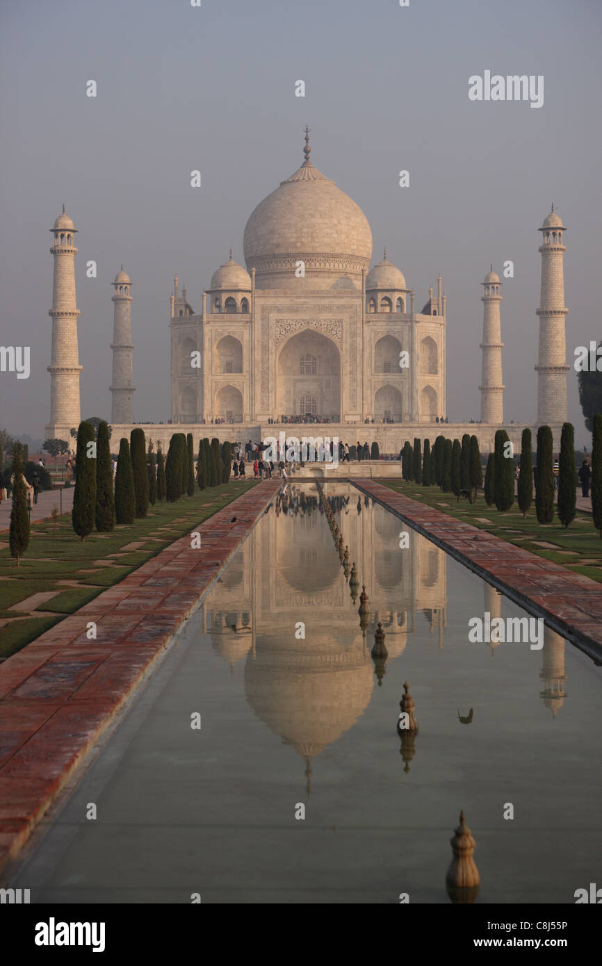 Taj Mahal, Agra, Uttar Pradesh, Indien, Asien, Shah Jahan, Unesco, Welterbe, Mumtaz Mahal, Grabmal, Mausoleum, Marmor, weiß Stockfoto