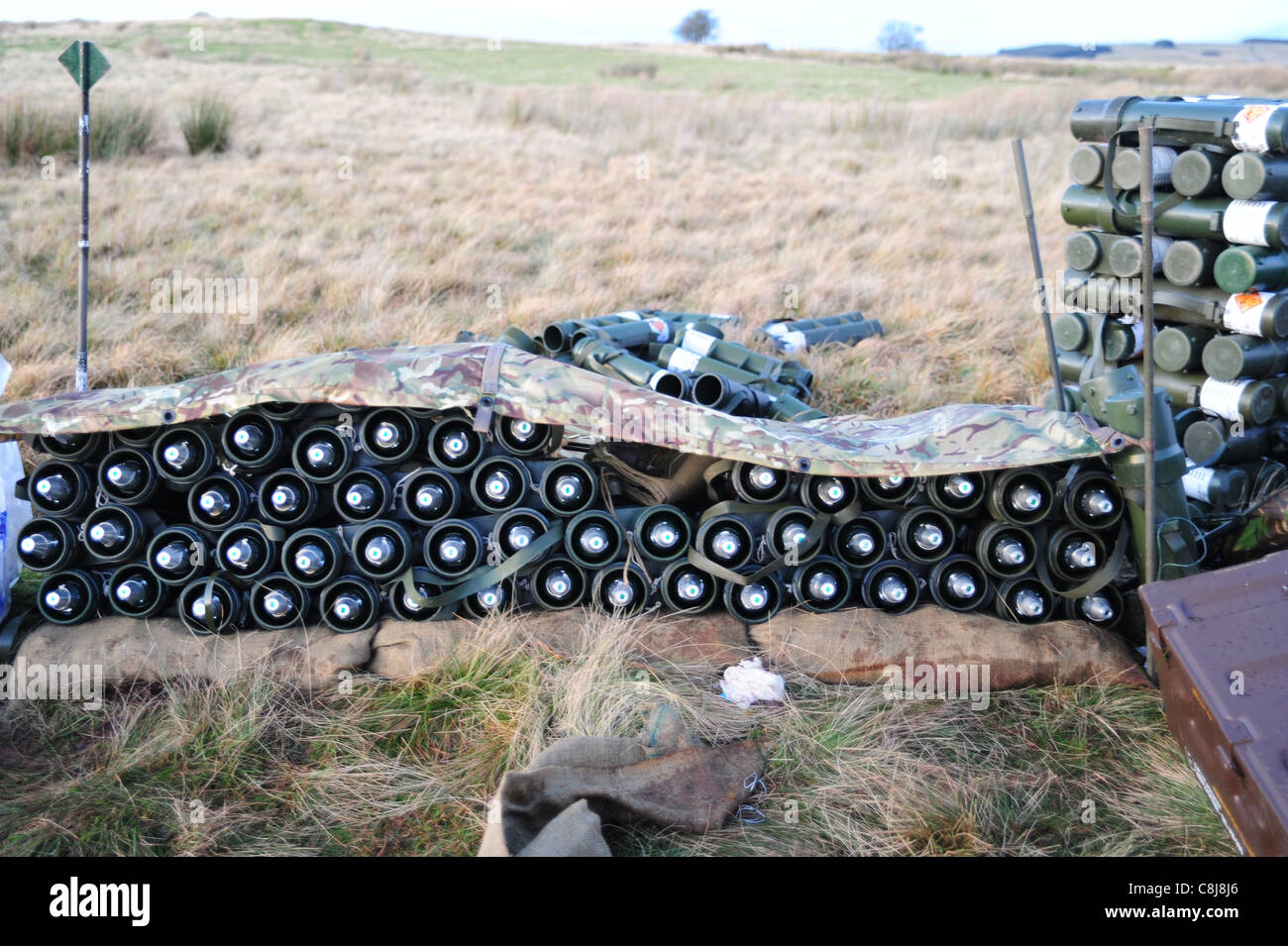 L16A2 81mm Mörser ist eine Battlegroup Ebene indirektes Feuer Waffe bereit zu verwendenden runden Stockfoto