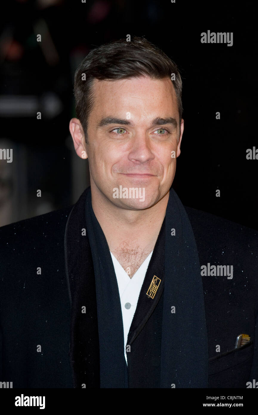 Robbie Williams kommt für die "Brit Awards" am Earls Court, London, 16. Februar 2010. Stockfoto
