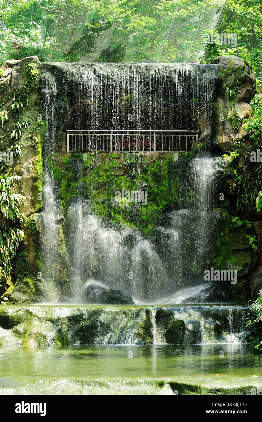 Wasserfall in den Vogelpark Seegärten (Taman Tasik Perdana), Kuala Lumpur, Malaysia Stockfoto