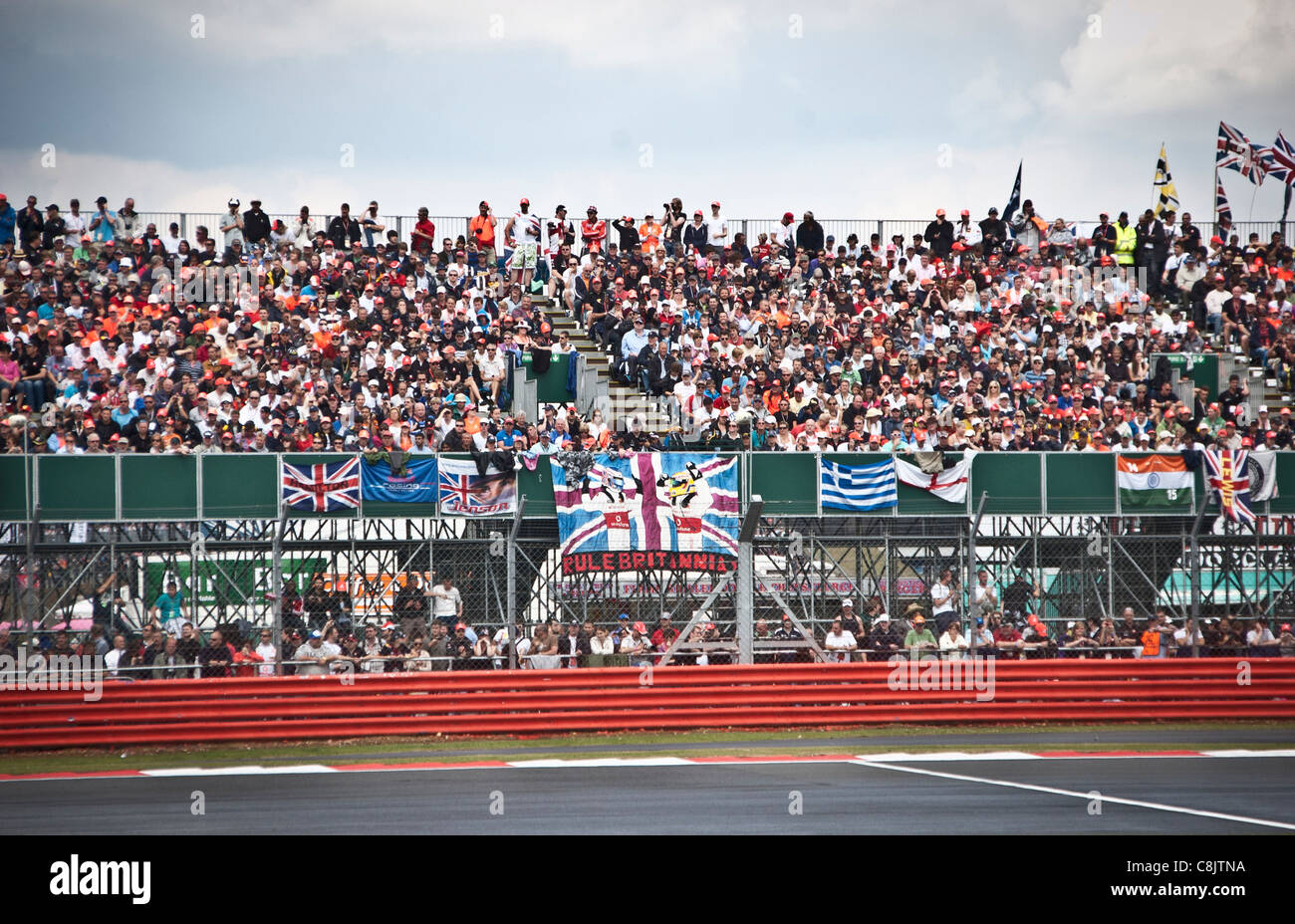 Britische Fans in der britischen Formel 1 Grand Prix, Silverstone Stockfoto