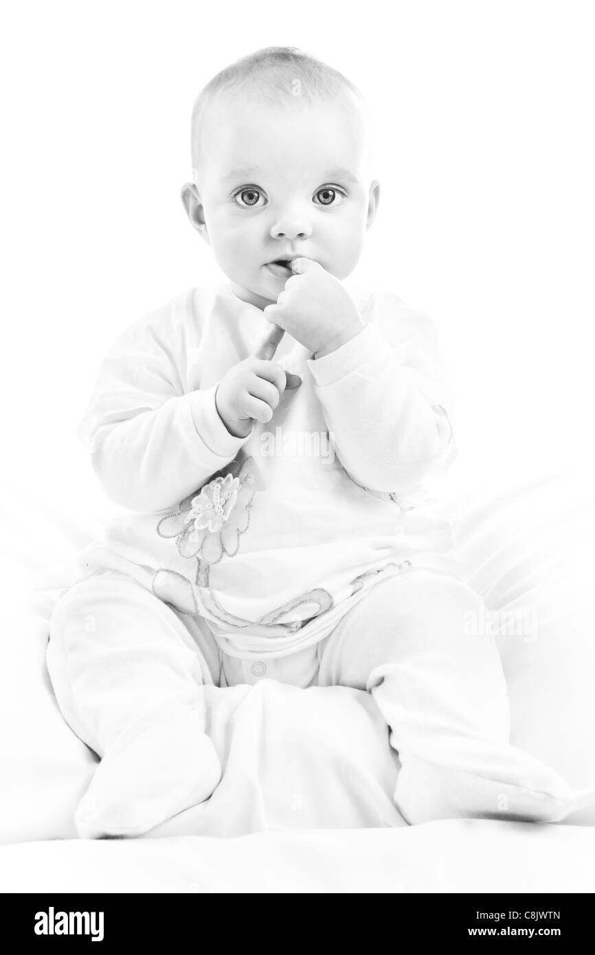 Schwarz / weiß Porträt eines acht Monate alten Baby Mädchen Stockfoto