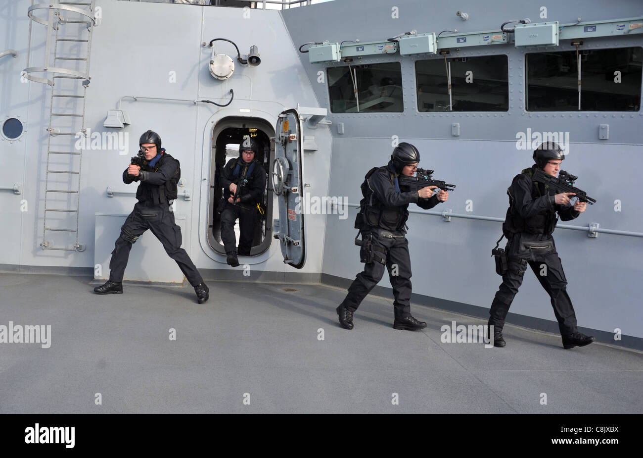 Royal Navy und Royal Marines Anti-Piraterie-Ausbildung Stockfoto