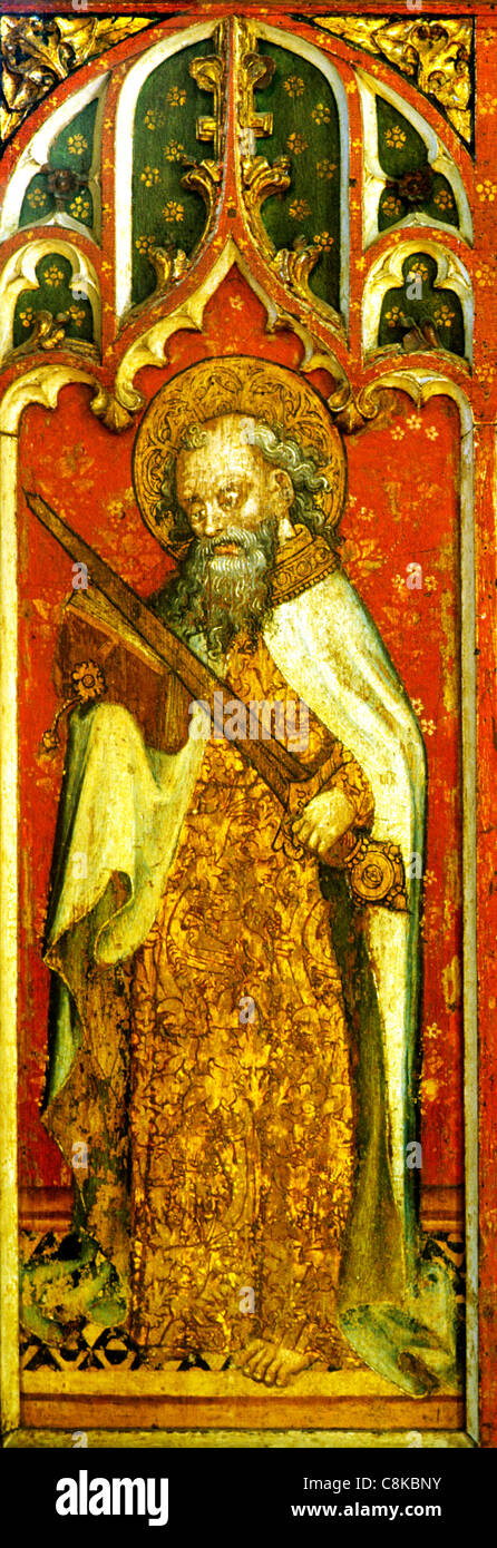 Filby, Norfolk, Lettner, St. Paul mit männlichen Schwertheiliger Heiligen englischen mittelalterlichen Bildschirme Malerei Gemälde gemalt panel Stockfoto