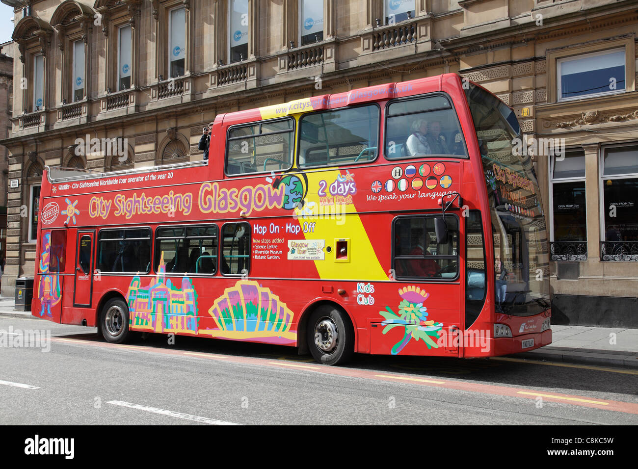 Glasgow City Sightseeing Open Top Tour Bus, Schottland, Großbritannien Stockfoto