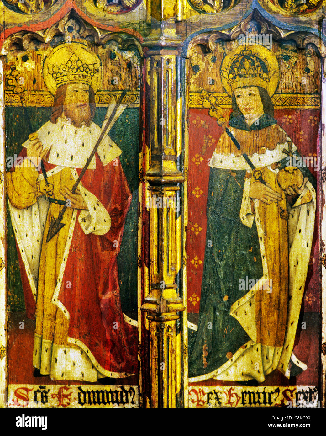 Ludham, Norfolk, Lettner, Saint Edmund, Sächsische König von East Anglia und König Henry 6. männliche Heilige Heiligen der mittelalterlichen Englisch Stockfoto