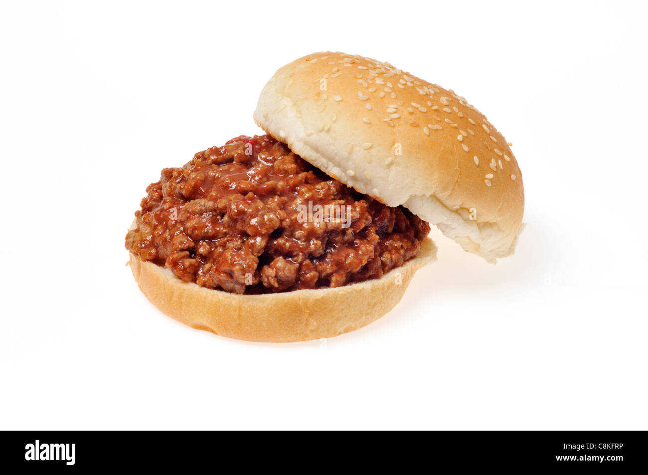 Offenen Sloppy Joe Sandwich auf weißem Hintergrund Ausschnitt. Stockfoto