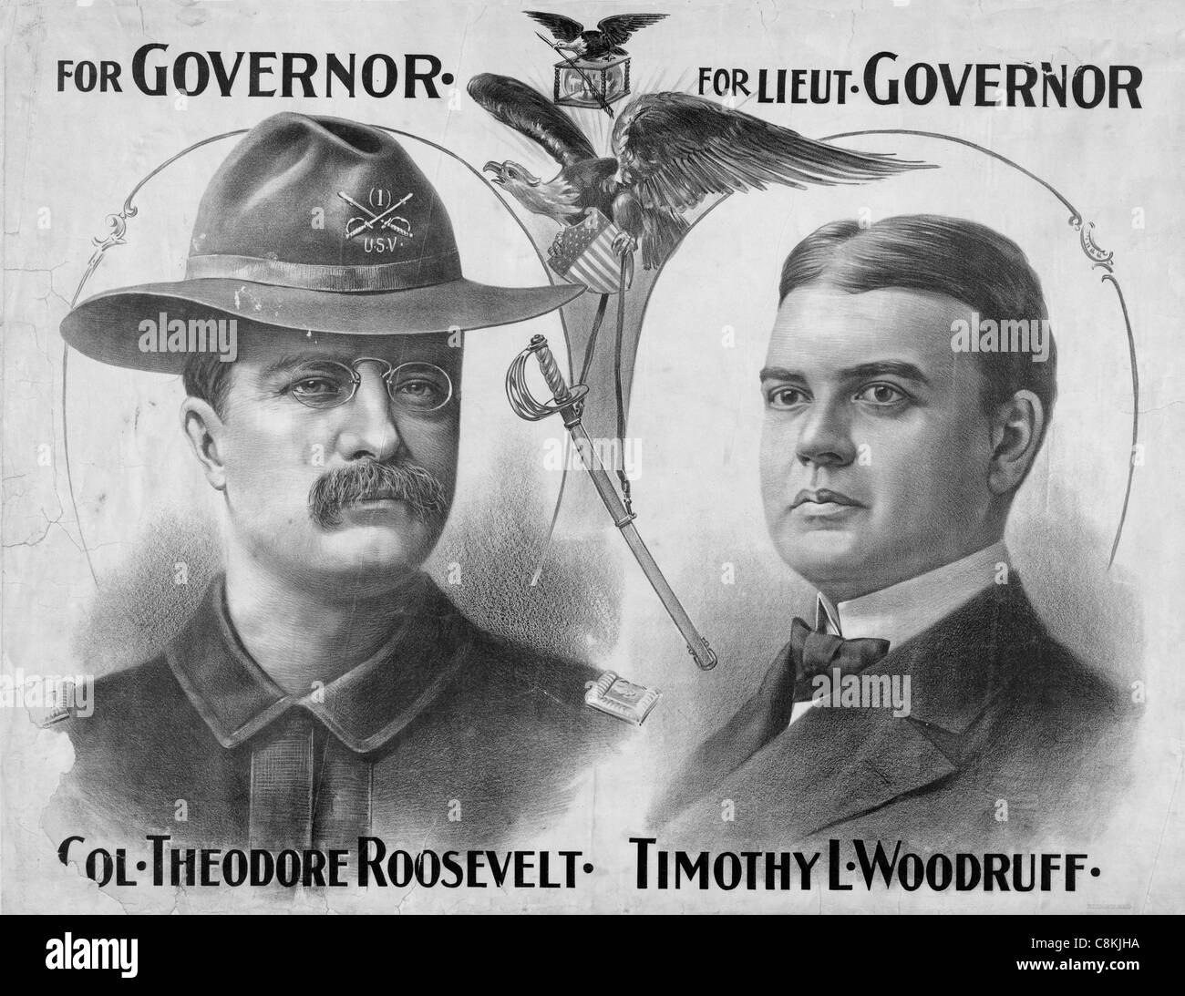 Für Gouverneur/Oberst Theodore Roosevelt/für den Lieutenant Governor / Timothy L. Woodruff - 1900 NY Wahlplakat Stockfoto